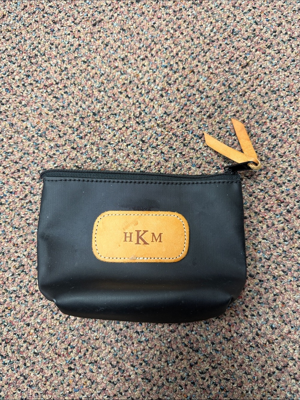 Jon Hart Design Black Cosmetic Pouch with Tan Leather Trim